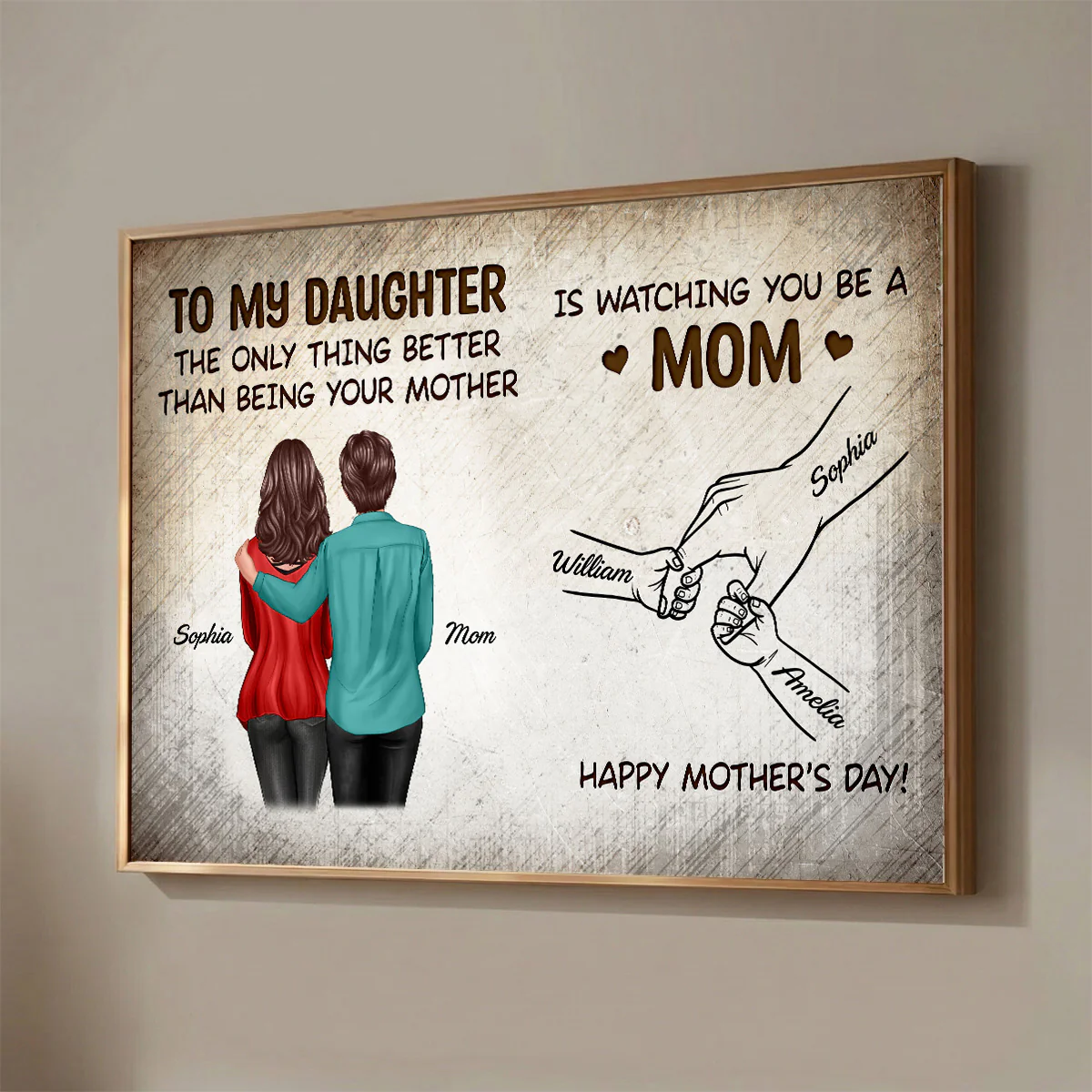 Vintage From Mom To Daughter Watching You Be A Mom Hands Outline - Personalized Poster - Mother's Day Gift For Daughter - Image 2