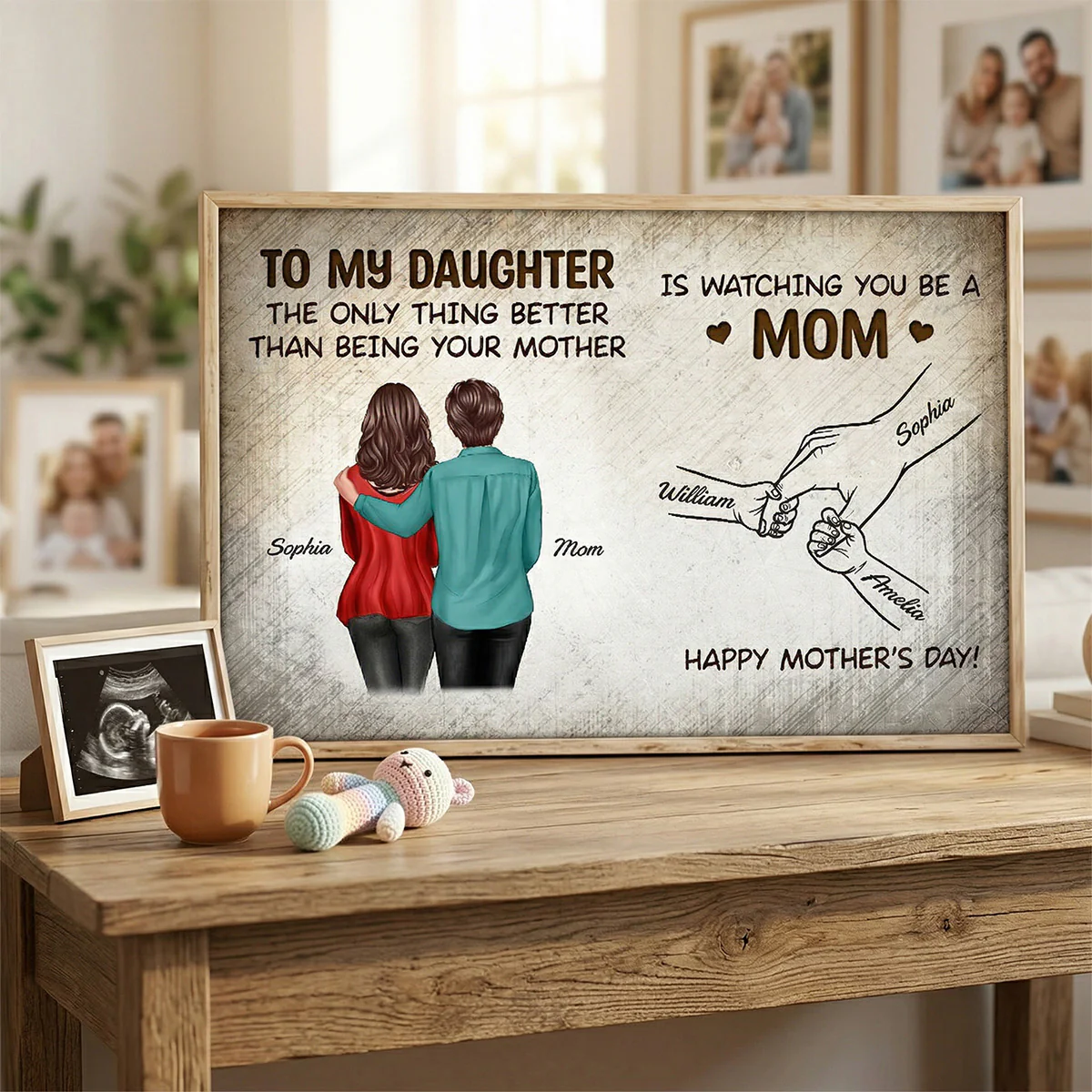 Vintage From Mom To Daughter Watching You Be A Mom Hands Outline - Personalized Poster - Mother's Day Gift For Daughter - Image 3