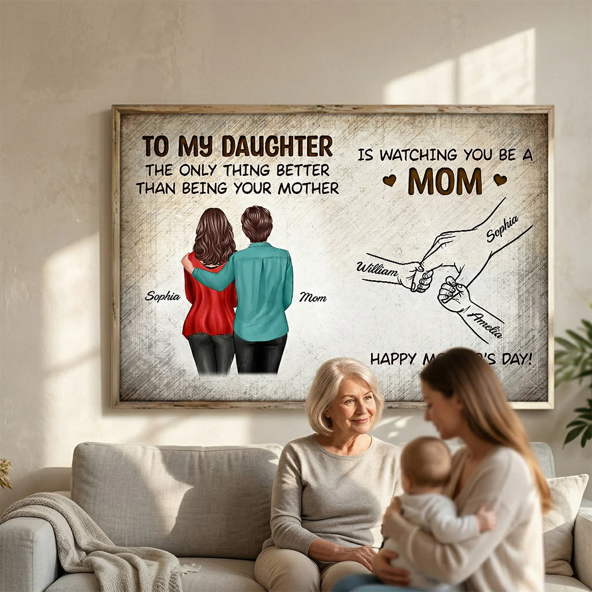 Vintage From Mom To Daughter Watching You Be A Mom Hands Outline - Personalized Poster - Mother's Day Gift For Daughter - Image 4