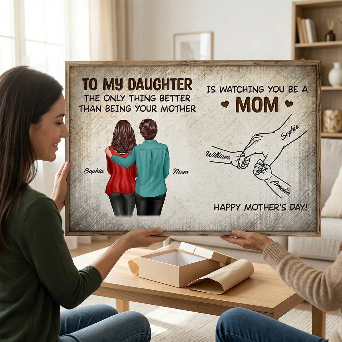 Vintage From Mom To Daughter Watching You Be A Mom Hands Outline - Personalized Poster - Mother's Day Gift For Daughter - Image 5