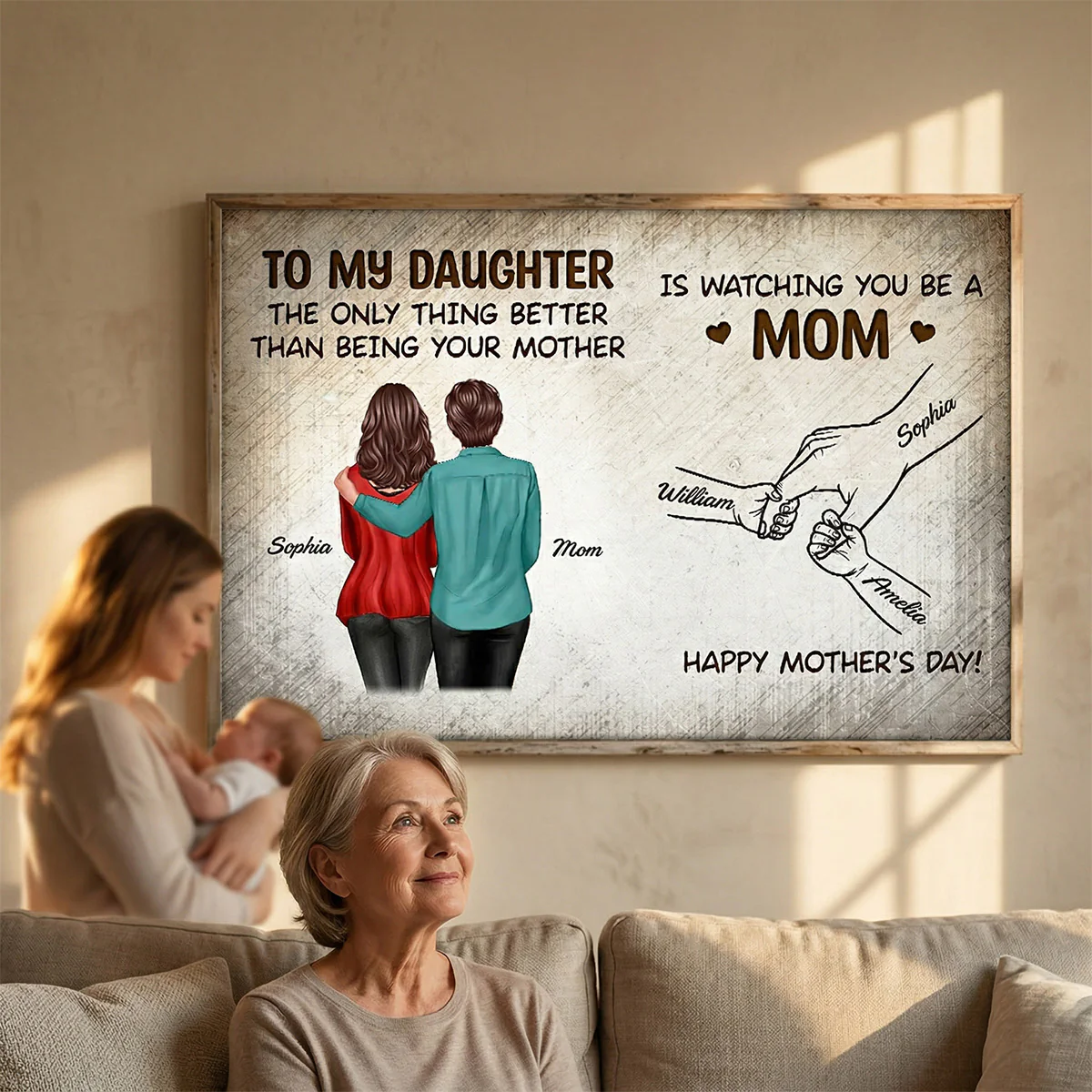 Vintage From Mom To Daughter Watching You Be A Mom Hands Outline - Personalized Poster - Mother's Day Gift For Daughter - Image 6