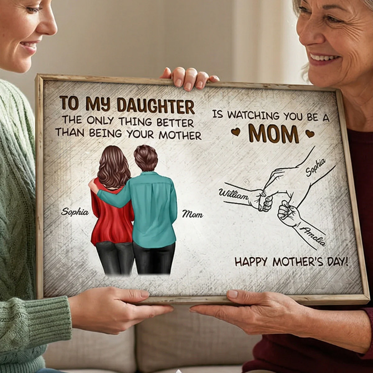 Vintage From Mom To Daughter Watching You Be A Mom Hands Outline - Personalized Poster - Mother's Day Gift For Daughter - Image 7