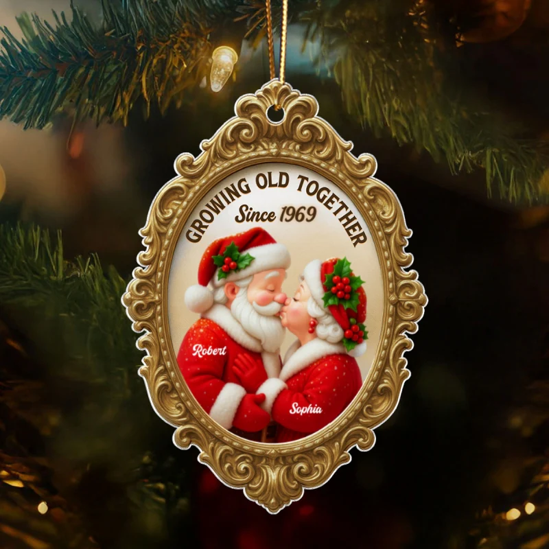 Vintage Golden Frame 3D Effect Mr Mrs Clause - Personalized Acrylic Ornament - Christmas Gift For Couples - Image 9