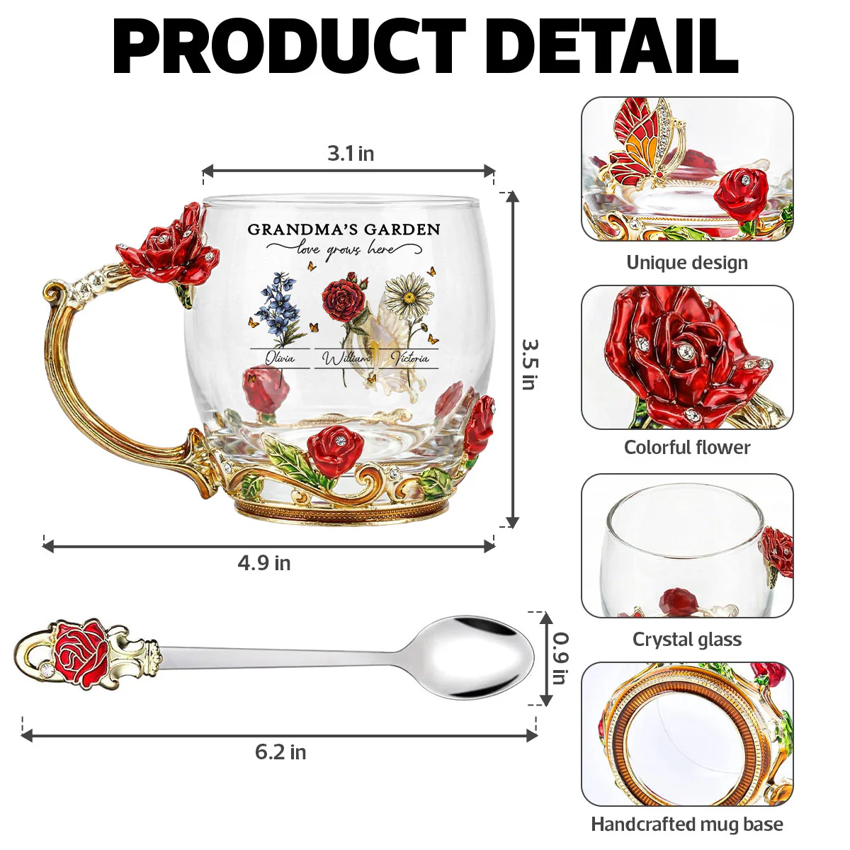 Vintage Grandma Garden Custom Birth Month Flowers - Personalized Enamel Flower Tea Cup - Gift For Grandma, Mom - Image 10