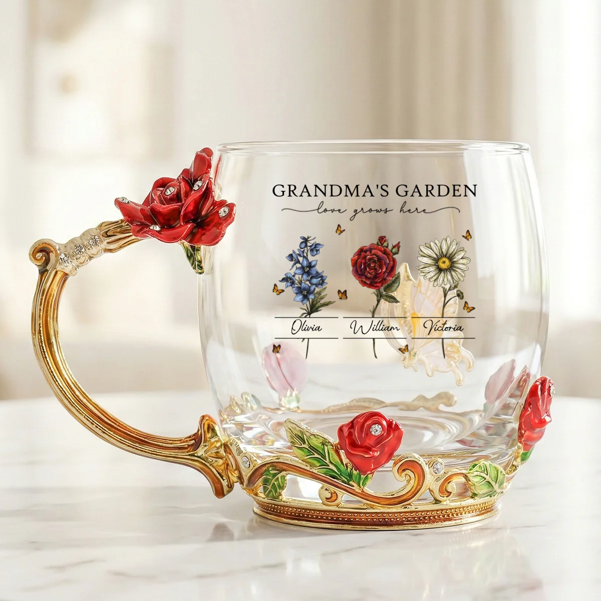 Vintage Grandma Garden Custom Birth Month Flowers - Personalized Enamel Flower Tea Cup - Gift For Grandma, Mom - Image 11