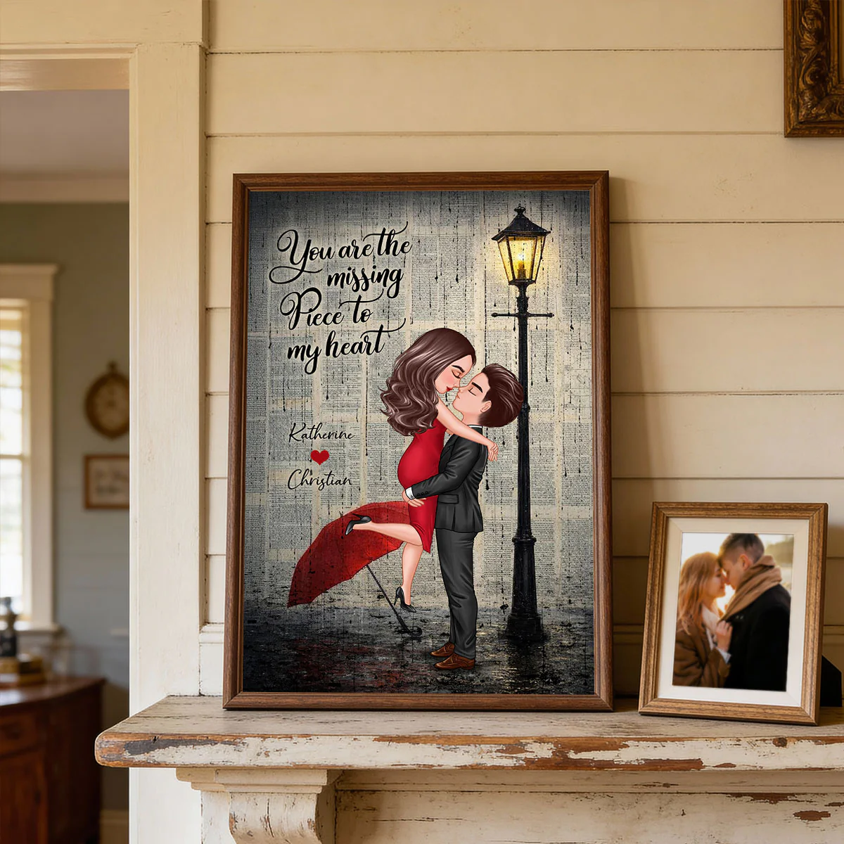 Vintage Newspaper Couple Hugging Kissing Under Lamp Post - Personalized Poster - Image 16