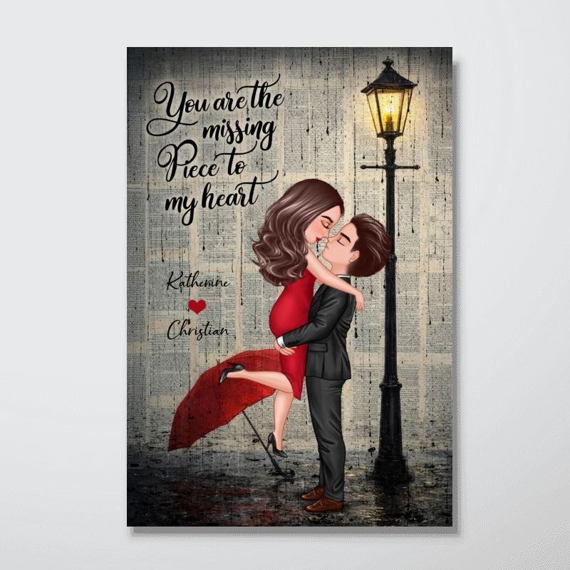 Vintage Newspaper Couple Hugging Kissing Under Lamp Post - Personalized Poster - Image 23