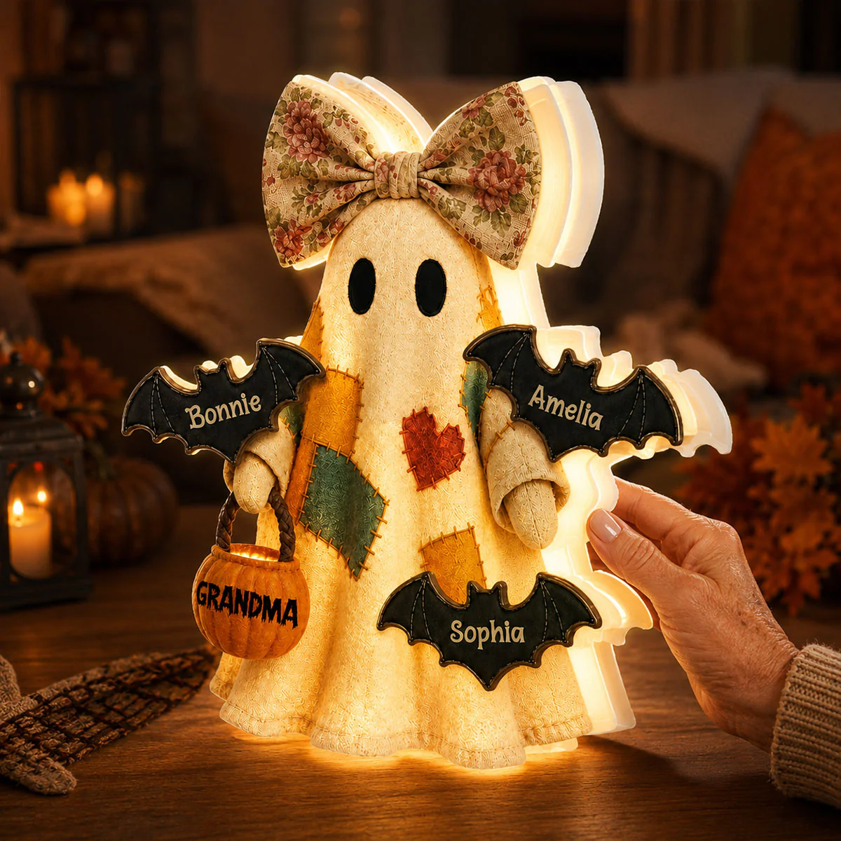 Vintage Patchwork Ghost Grandma - Personalized Light Box - Image 2