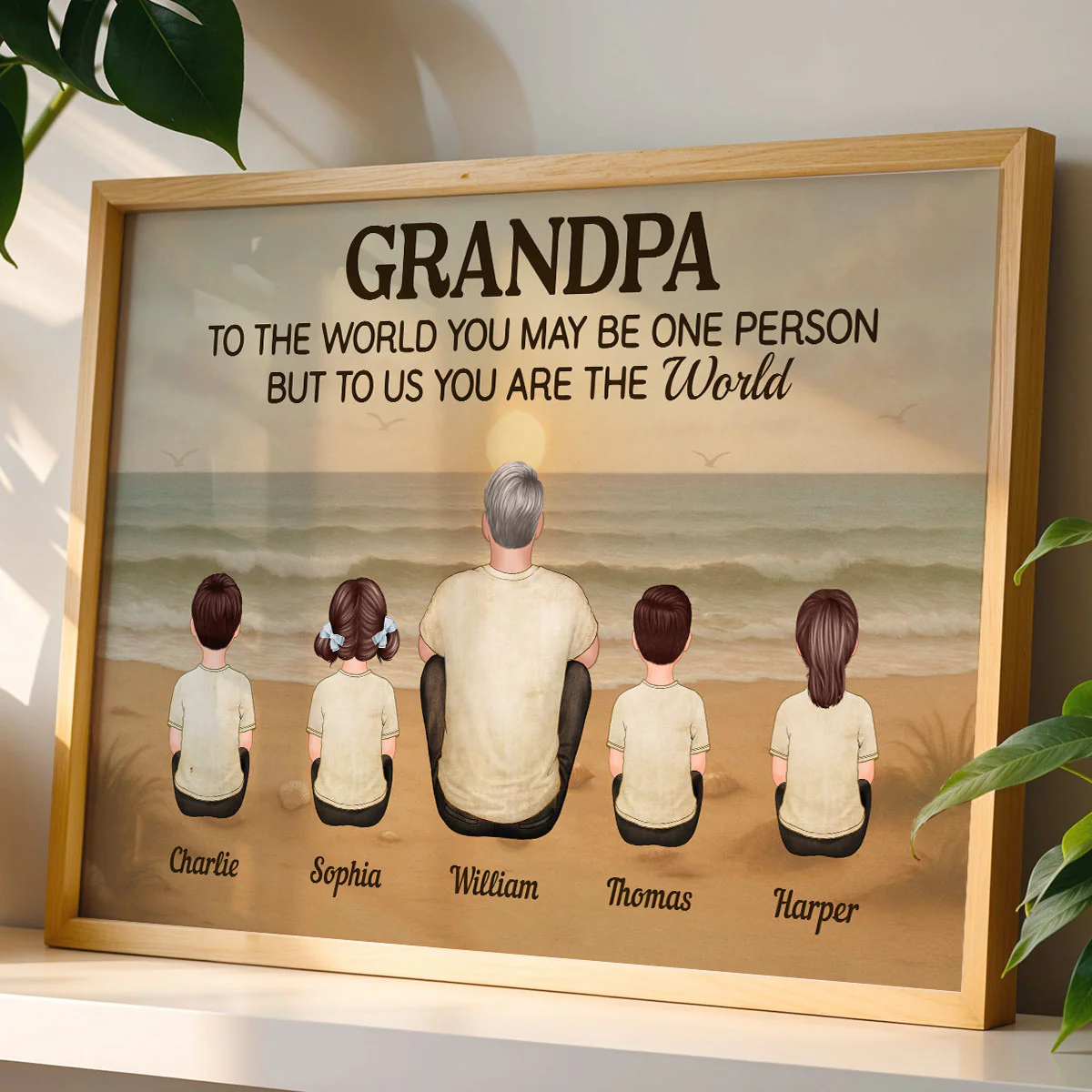 Vintage Retro Grandpa Beach Landscape Personalized Poster - Image 2