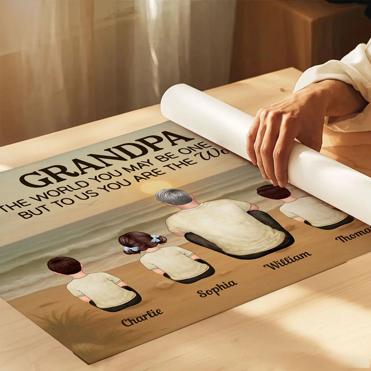 Vintage Retro Grandpa Beach Landscape Personalized Poster - Image 3