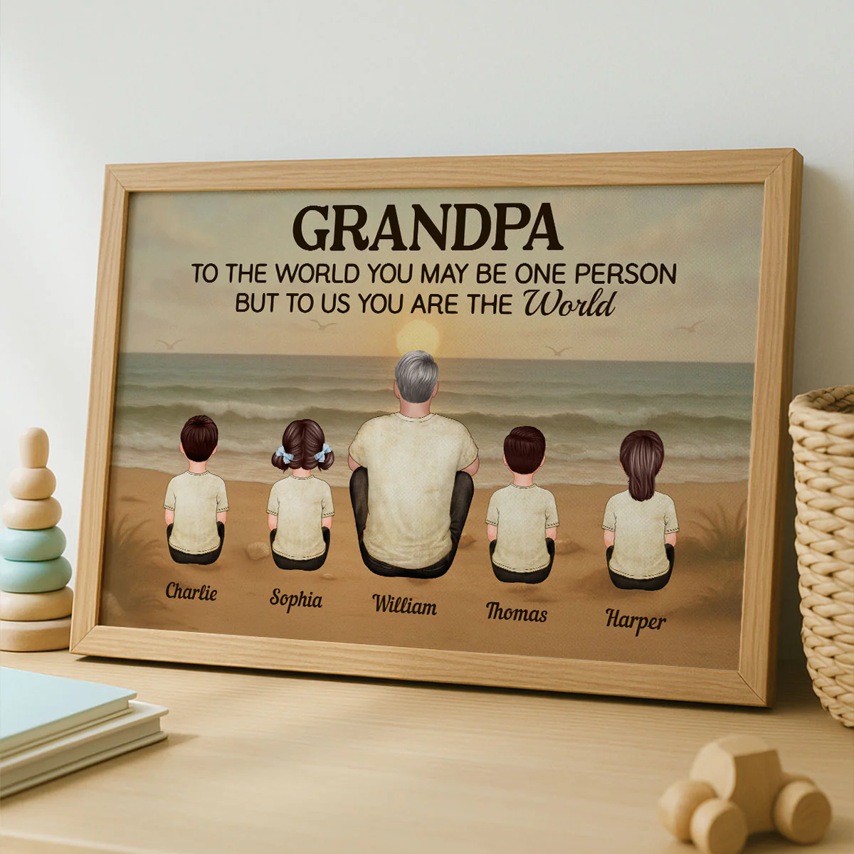 Vintage Retro Grandpa Beach Landscape Personalized Poster - Image 4