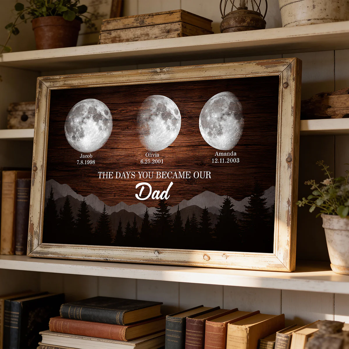 Vintage Retro Moon Phase Wall Art, The day You Became Our Dad - Personalized Poster - Father's Day Gift for Dad - Image 5