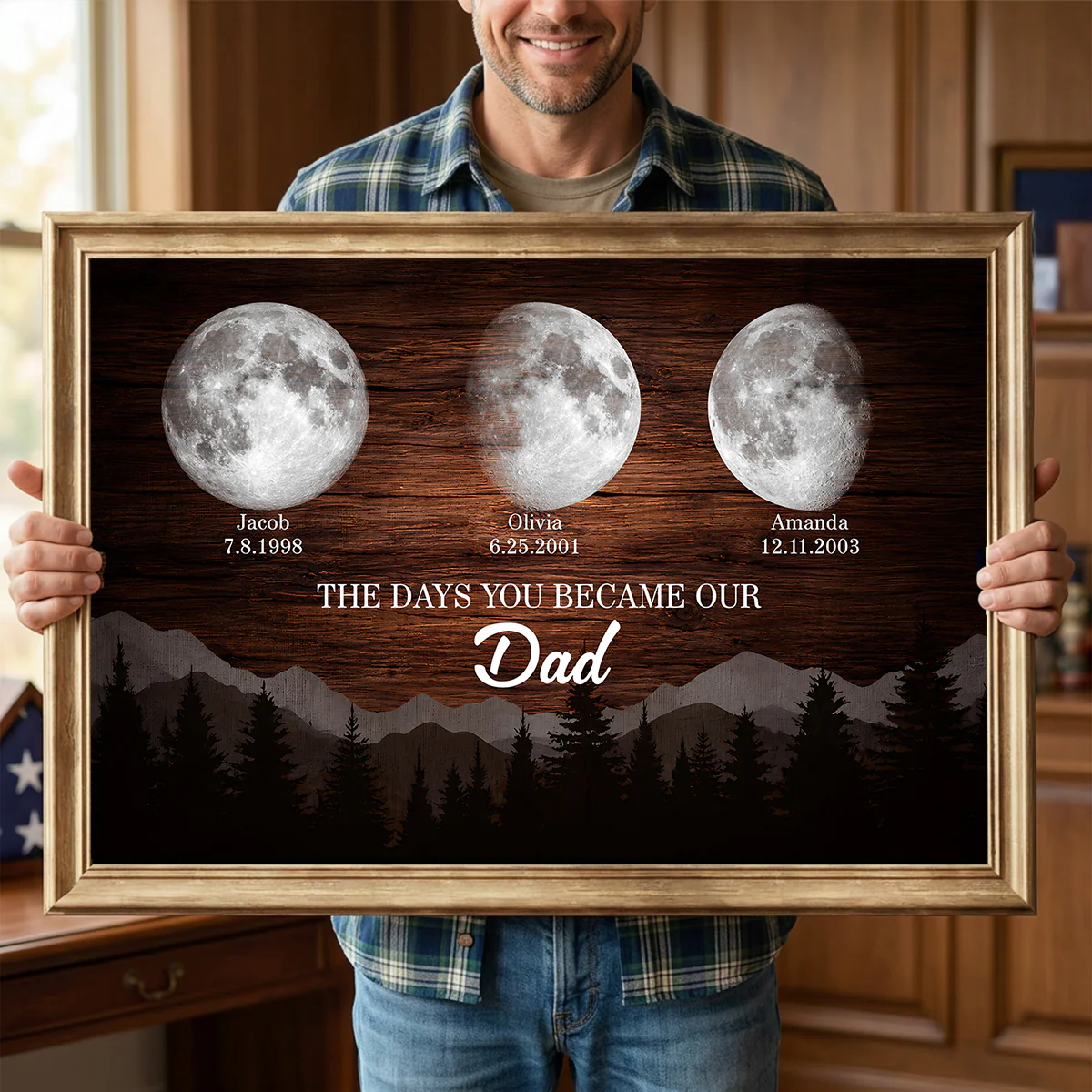 Vintage Retro Moon Phase Wall Art, The day You Became Our Dad - Personalized Poster - Father's Day Gift for Dad - Image 6