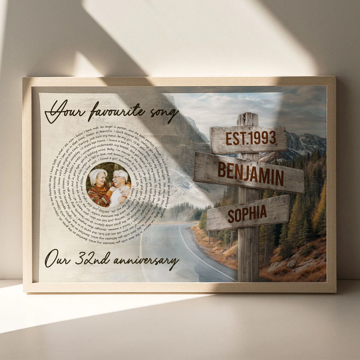 Vintage Signpost Mountain Landscape Song Lyrics Art Personalized Poster, Anniversary Valentine's Gift For Her, For Him - Image 6