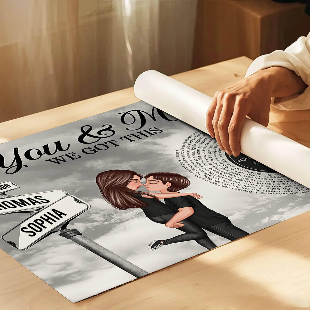 Vintage Street Sign Couple Hugging Kissing Personalized Song Lyrics Poster, Anniversary Gift For Him, For Her - Image 4