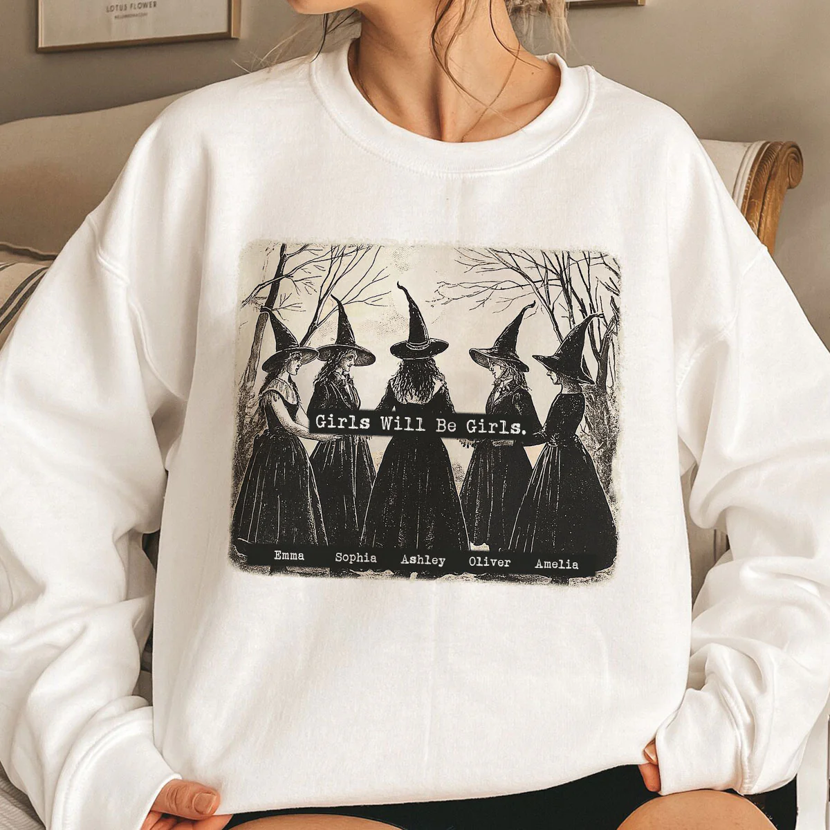 Vintage Witch Girls Will Be Girls Personalized Sweatshirt, Halloween Party Matching Shirt - Image 10