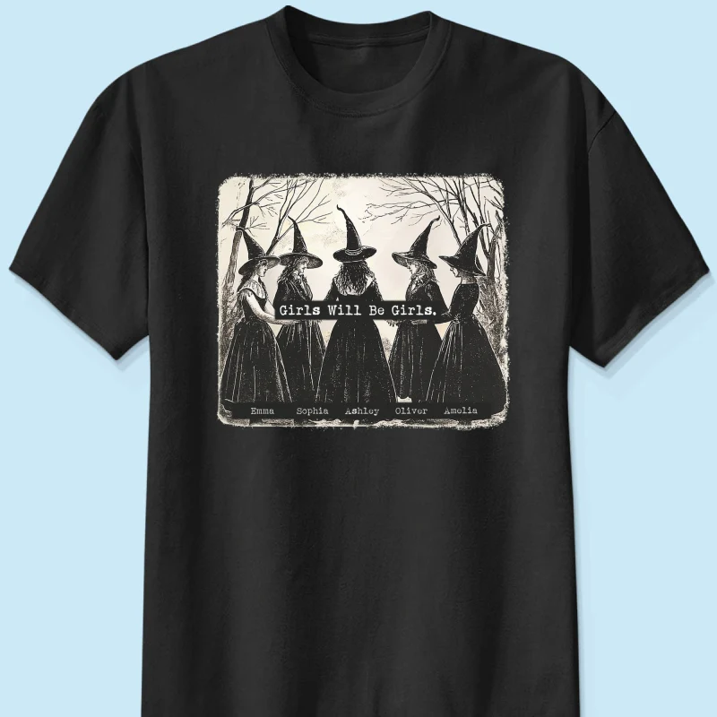 Vintage Witch Girls Will Be Girls Personalized Sweatshirt, Halloween Party Matching Shirt - Image 12