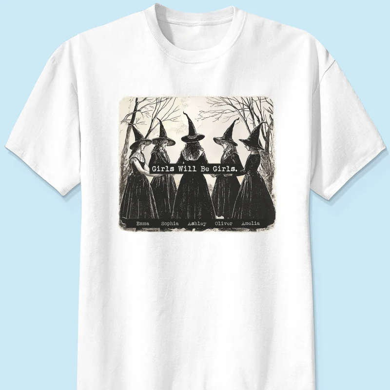 Vintage Witch Girls Will Be Girls Personalized Sweatshirt, Halloween Party Matching Shirt - Image 13