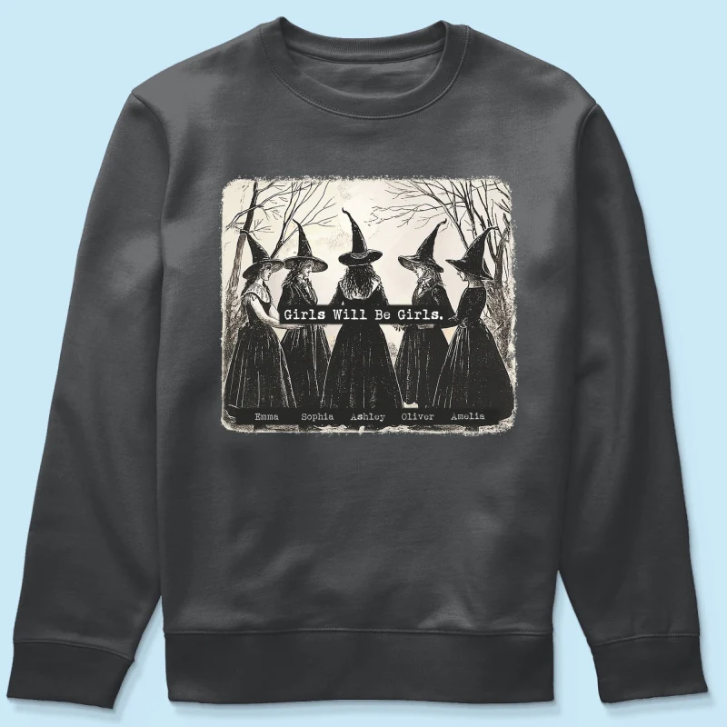 Vintage Witch Girls Will Be Girls Personalized Sweatshirt, Halloween Party Matching Shirt - Image 14