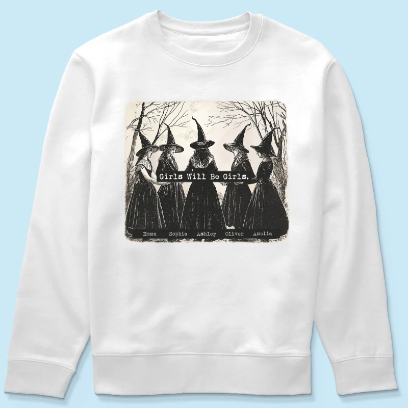 Vintage Witch Girls Will Be Girls Personalized Sweatshirt, Halloween Party Matching Shirt - Image 15