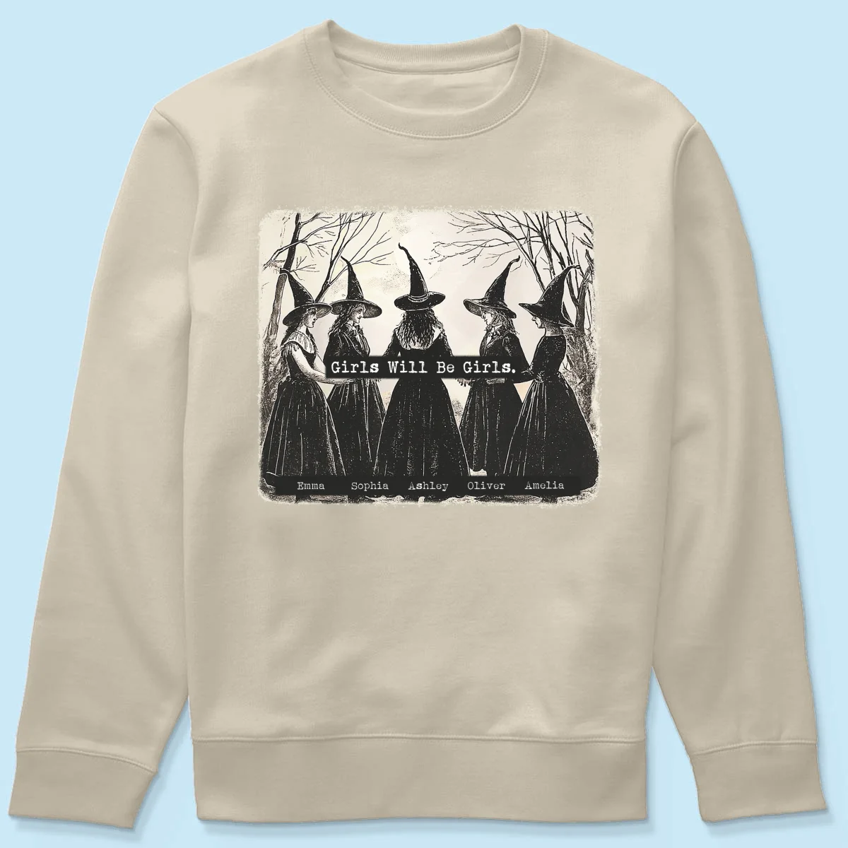 Vintage Witch Girls Will Be Girls Personalized Sweatshirt, Halloween Party Matching Shirt - Image 17