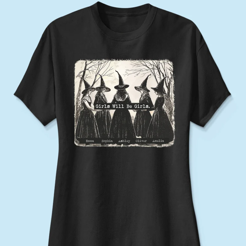 Vintage Witch Girls Will Be Girls Personalized Sweatshirt, Halloween Party Matching Shirt - Image 18