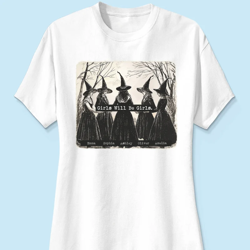 Vintage Witch Girls Will Be Girls Personalized Sweatshirt, Halloween Party Matching Shirt - Image 19