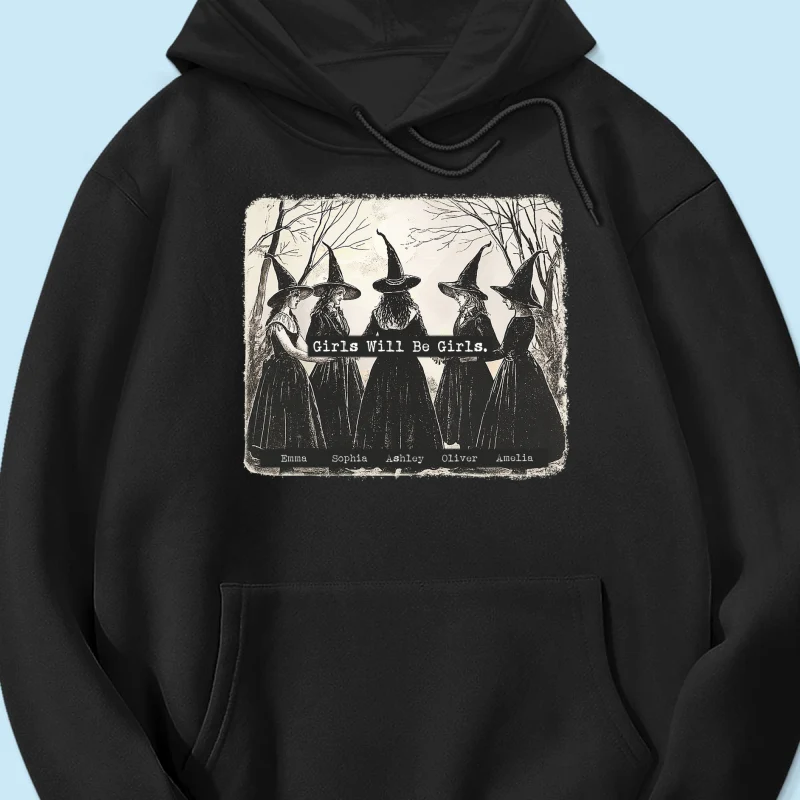 Vintage Witch Girls Will Be Girls Personalized Sweatshirt, Halloween Party Matching Shirt - Image 20