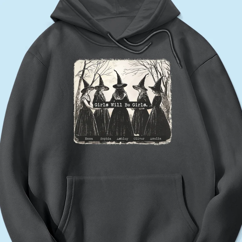 Vintage Witch Girls Will Be Girls Personalized Sweatshirt, Halloween Party Matching Shirt - Image 21