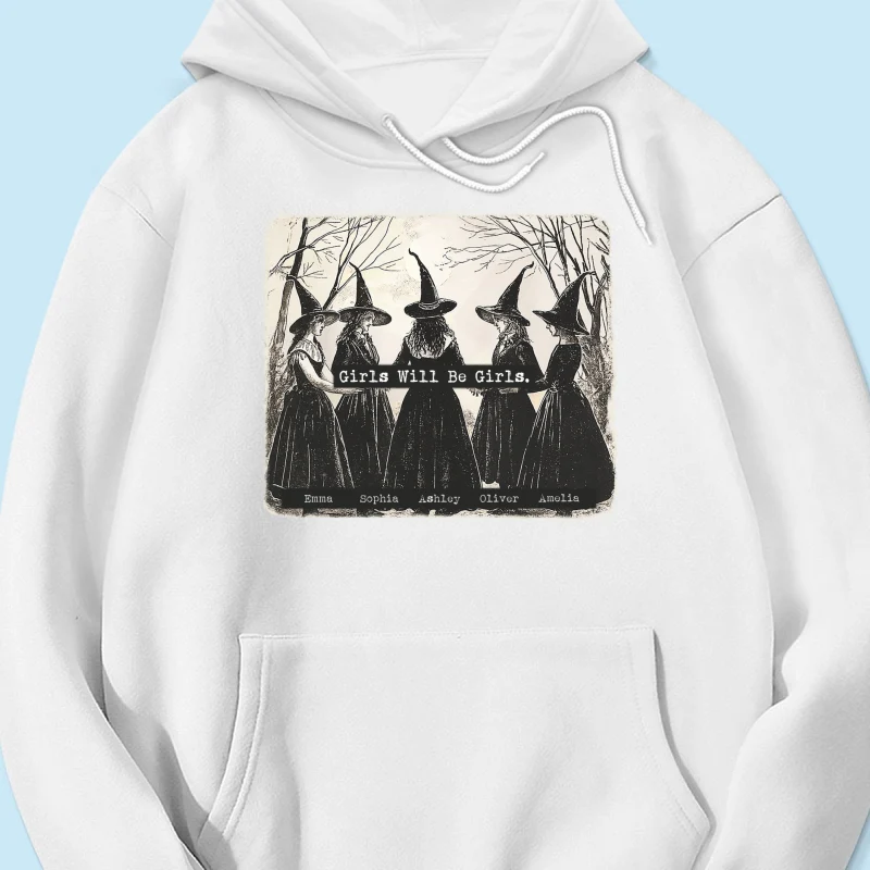 Vintage Witch Girls Will Be Girls Personalized Sweatshirt, Halloween Party Matching Shirt - Image 22