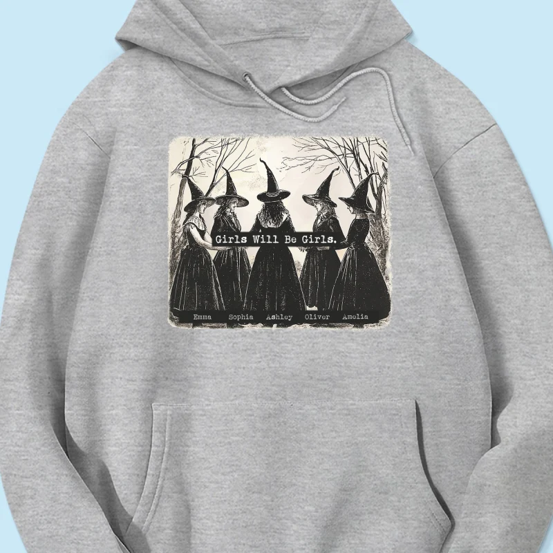 Vintage Witch Girls Will Be Girls Personalized Sweatshirt, Halloween Party Matching Shirt - Image 23