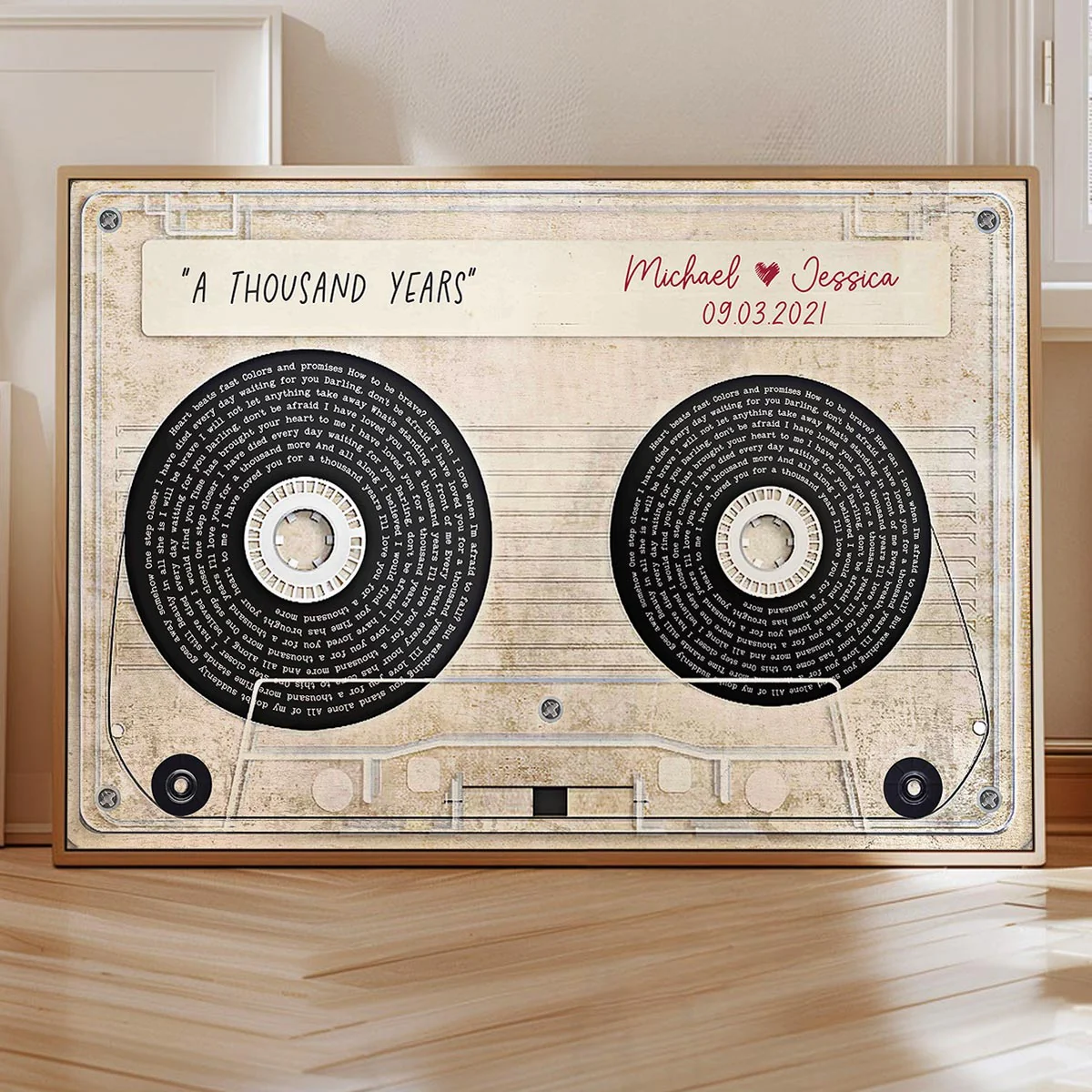 Vinyl Record Song Lyrics Sassette Tape Anniversary Music Personalized Poster, Gift for Him for Her Sustainable Heartfelt Gift, Valentines Day