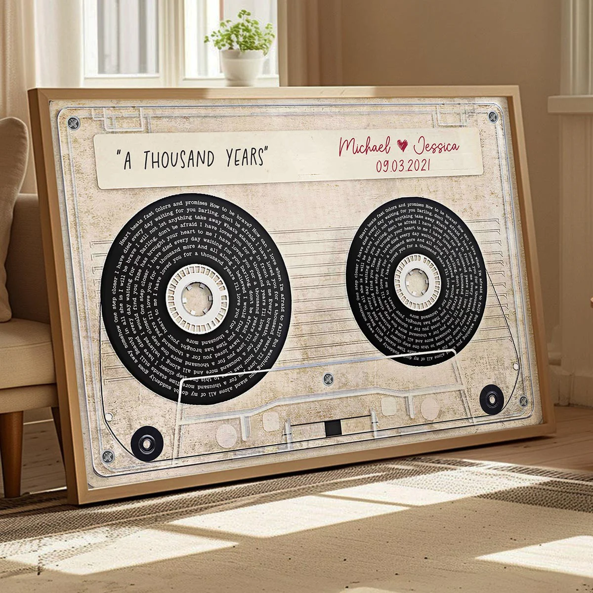 Vinyl Record Song Lyrics Sassette Tape Anniversary Music Personalized Poster, Gift for Him for Her Sustainable Heartfelt Gift, Valentines Day - Image 2