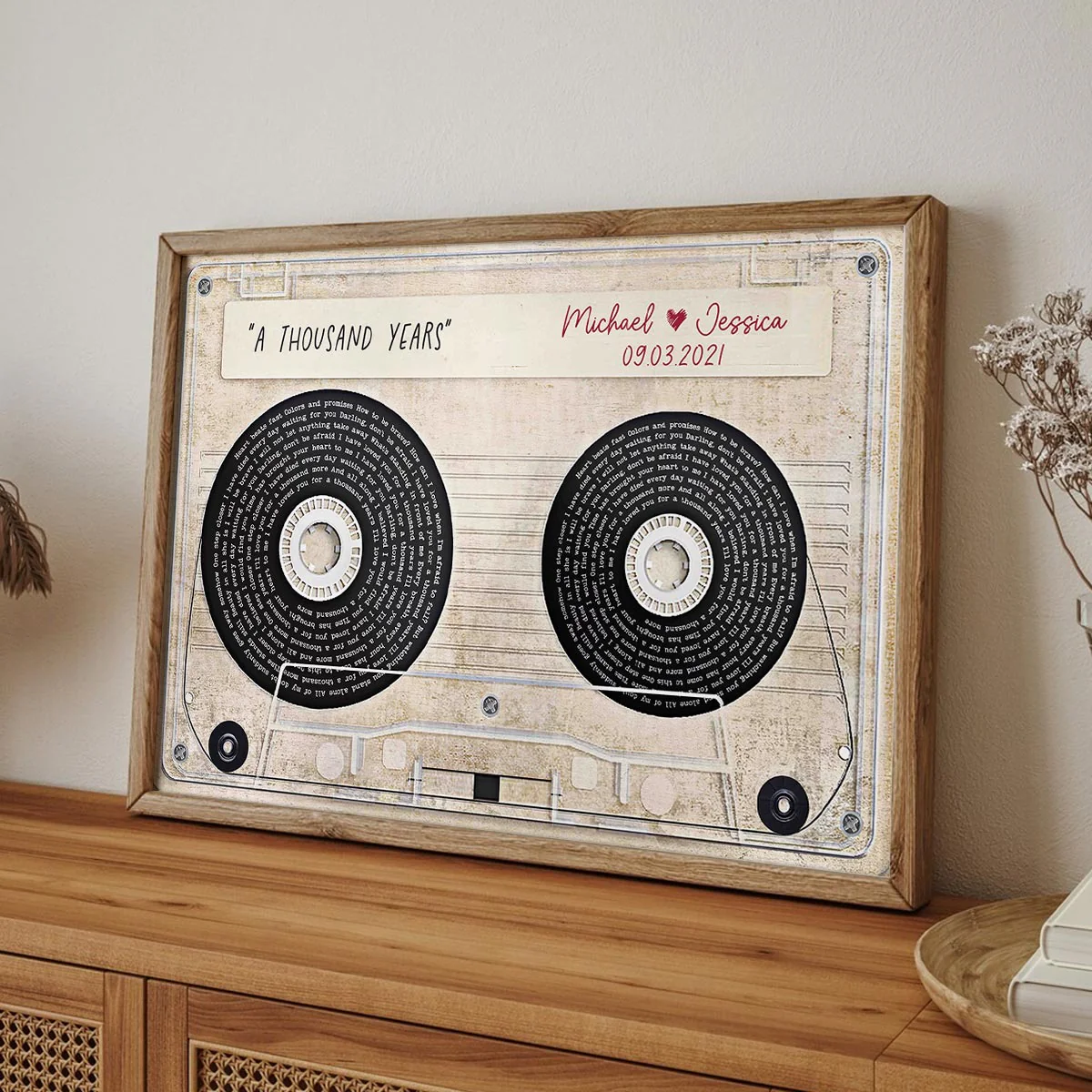 Vinyl Record Song Lyrics Sassette Tape Anniversary Music Personalized Poster, Gift for Him for Her Sustainable Heartfelt Gift, Valentines Day - Image 5