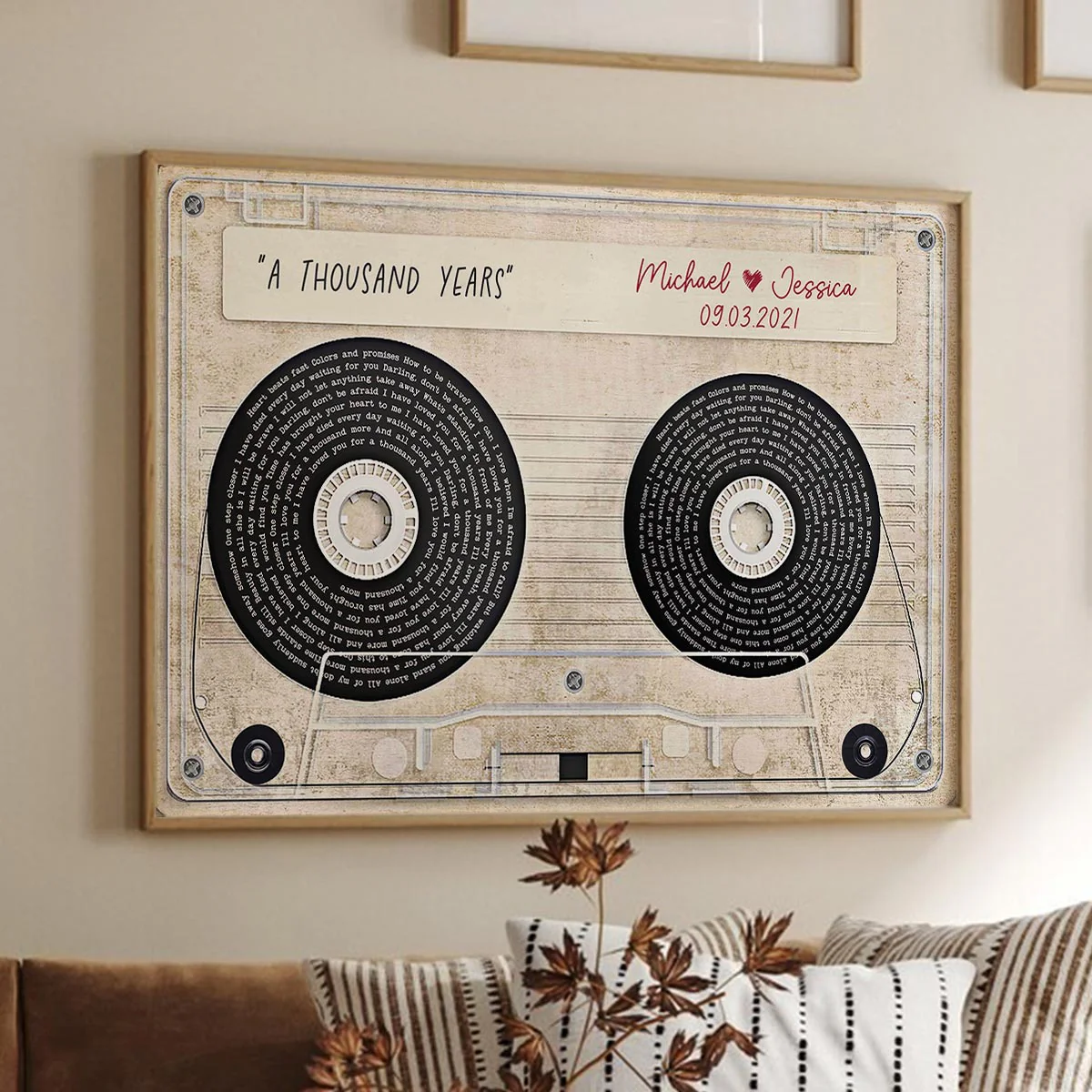 Vinyl Record Song Lyrics Sassette Tape Anniversary Music Personalized Poster, Gift for Him for Her Sustainable Heartfelt Gift, Valentines Day - Image 6