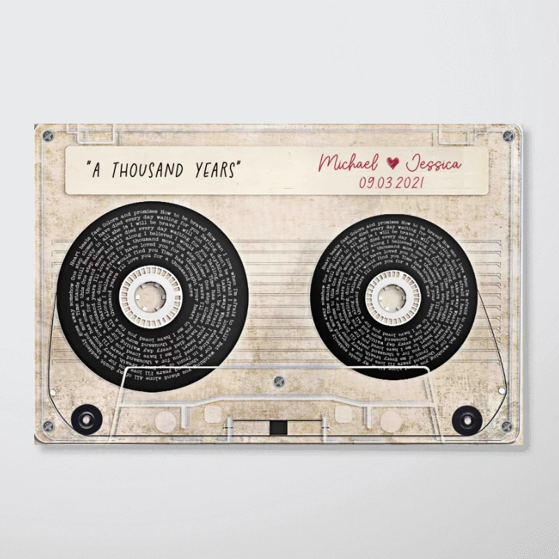 Vinyl Record Song Lyrics Sassette Tape Anniversary Music Personalized Poster, Gift for Him for Her Sustainable Heartfelt Gift, Valentines Day - Image 9
