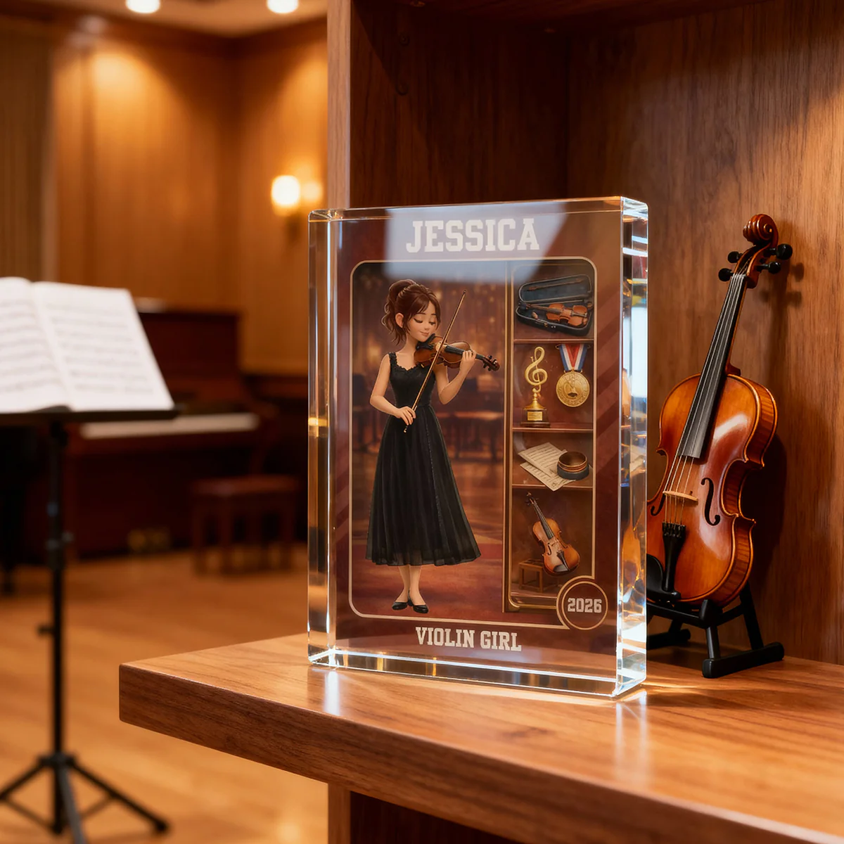 Violin Girl Action Figure - Personalized Acrylic Block Plaque - Gift For Violinist - Image 3