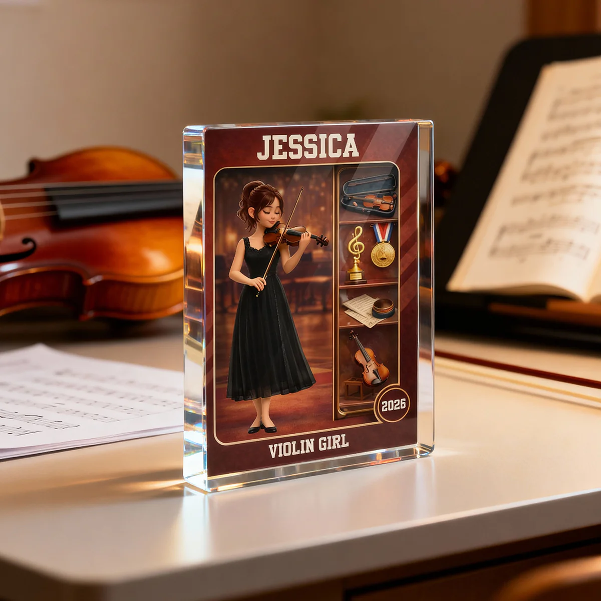 Violin Girl Action Figure - Personalized Acrylic Block Plaque - Gift For Violinist - Image 4