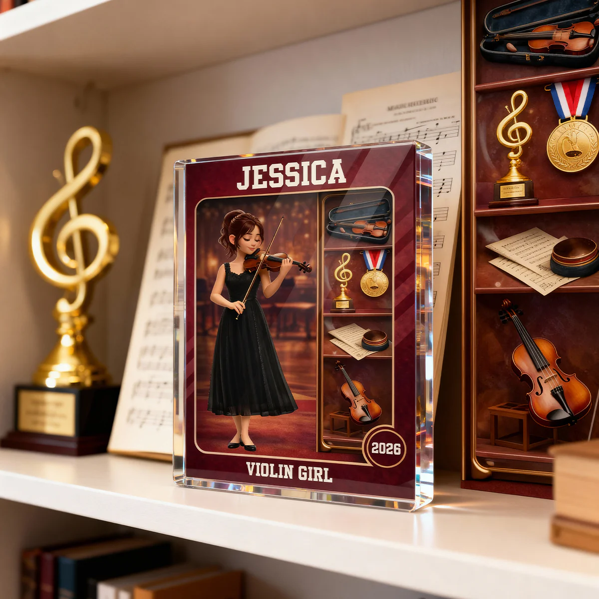 Violin Girl Action Figure - Personalized Acrylic Block Plaque - Gift For Violinist - Image 5