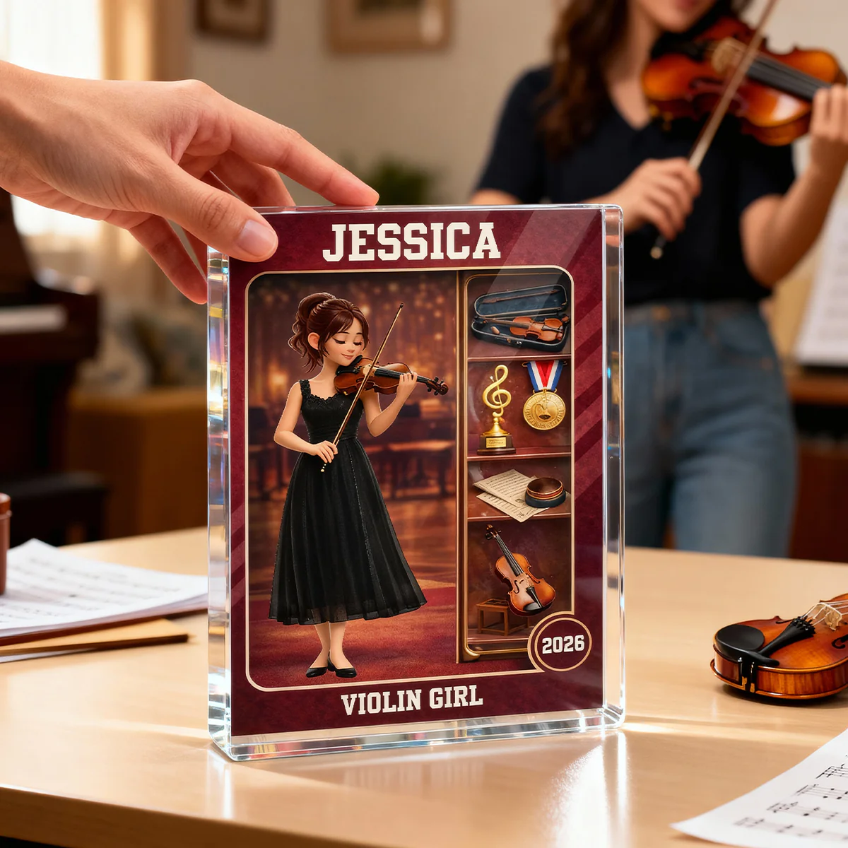 Violin Girl Action Figure - Personalized Acrylic Block Plaque - Gift For Violinist - Image 6
