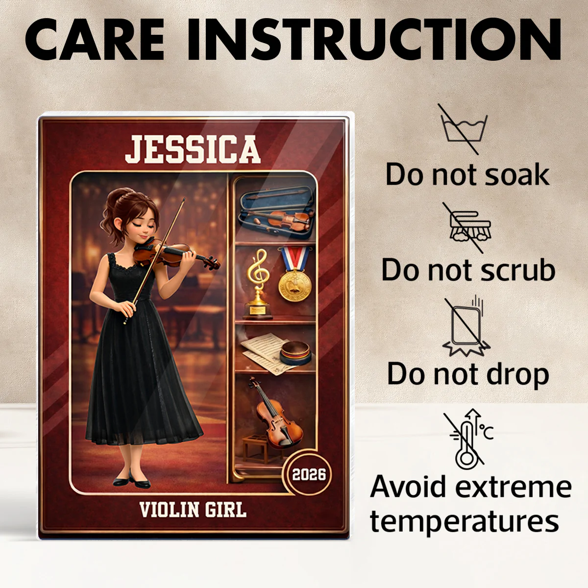 Violin Girl Action Figure - Personalized Acrylic Block Plaque - Gift For Violinist - Image 7