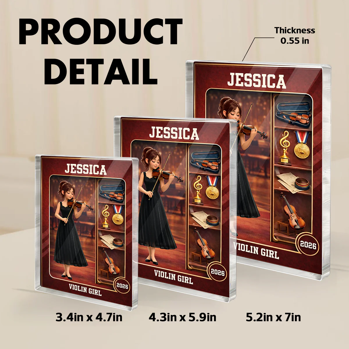 Violin Girl Action Figure - Personalized Acrylic Block Plaque - Gift For Violinist - Image 8