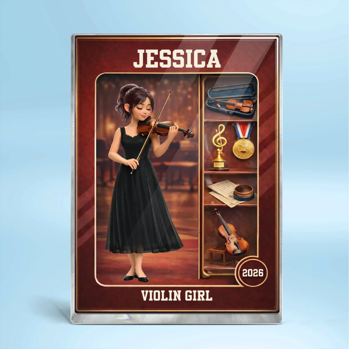 Violin Girl Action Figure - Personalized Acrylic Block Plaque - Gift For Violinist - Image 9