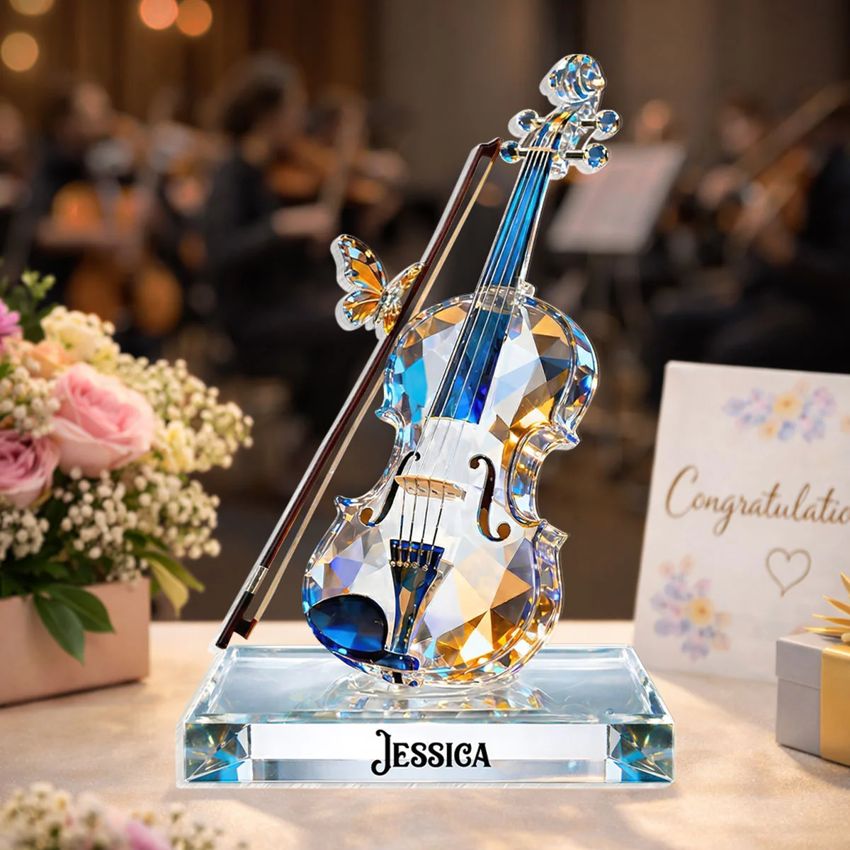 Violin Music Crystal Effect - Personalized Acrylic Block Plaque - Unique Gift For Violinist - Image 2
