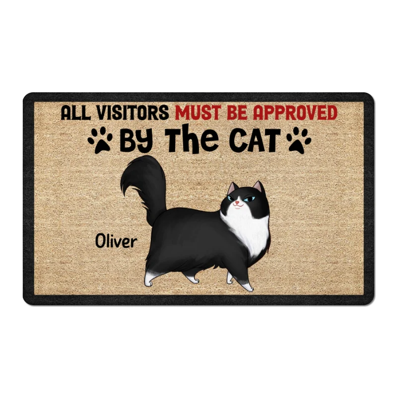 Visitors Must Be Approved By Cartoon Walking Cat Personalized Doormat - Image 2
