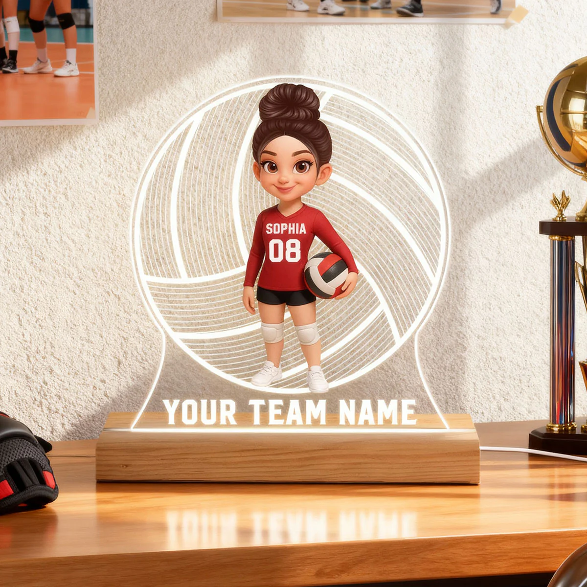 Volleyball 3D Illusion With Name - Personalize LED Night Light - Gift For Granddaughter, Daughter, Volleyball Lover - Image 3