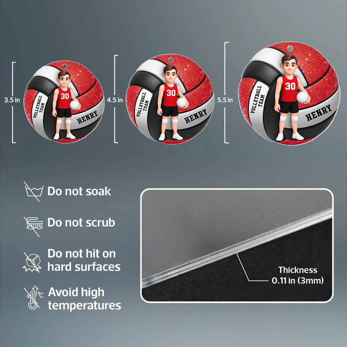Volleyball Boy 3D Effect - Personalized Acrylic Ornament - Image 7