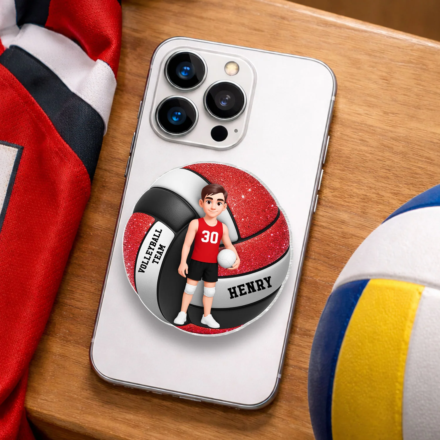 Volleyball Boy & Girl 3D Effect - Personalized Acrylic Magnetic Phone Grip - Gift for Teen Girl, Teen Boy, Girlfriend - Image 3