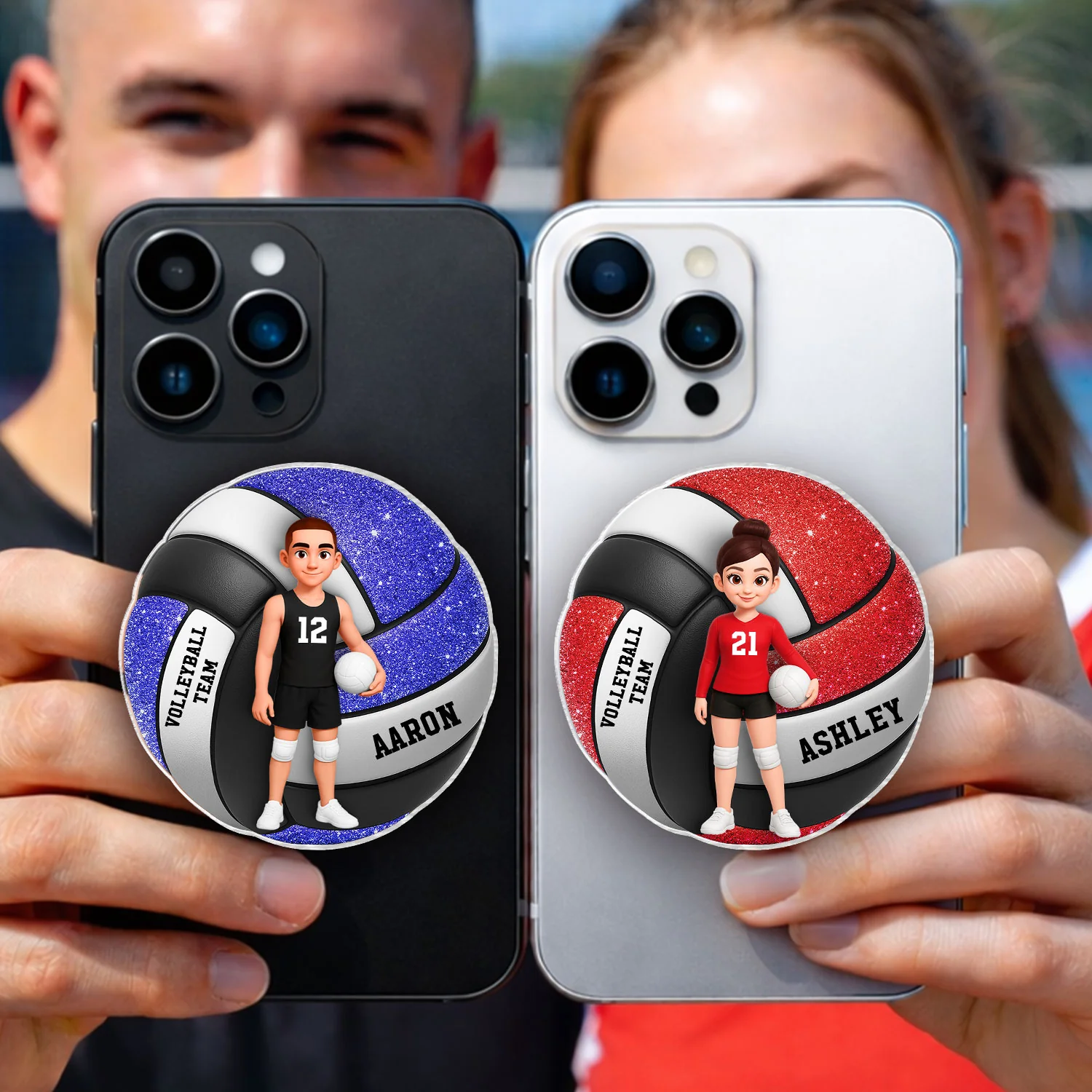 Volleyball Boy & Girl 3D Effect - Personalized Acrylic Magnetic Phone Grip - Gift for Teen Girl, Teen Boy, Girlfriend - Image 4