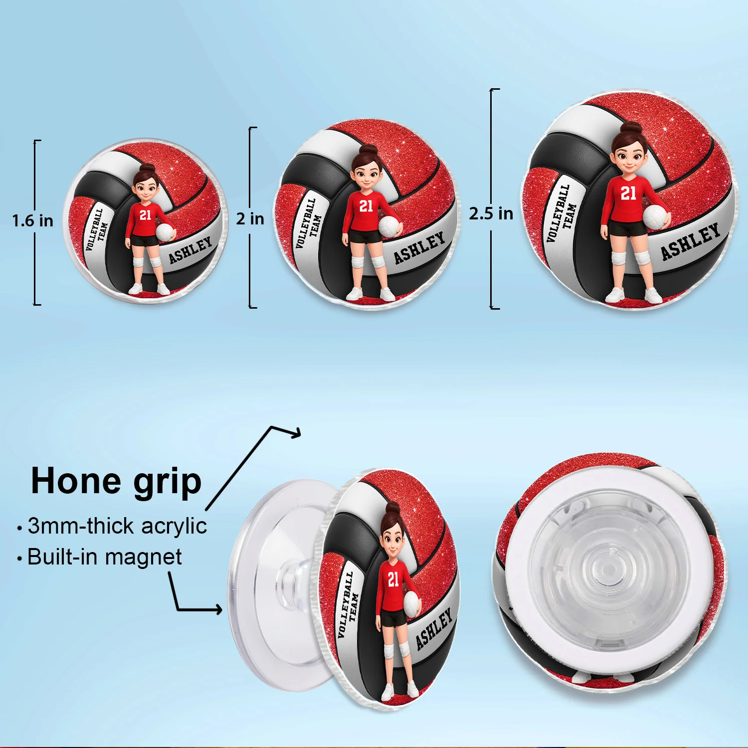 Volleyball Boy & Girl 3D Effect - Personalized Acrylic Magnetic Phone Grip - Gift for Teen Girl, Teen Boy, Girlfriend - Image 8